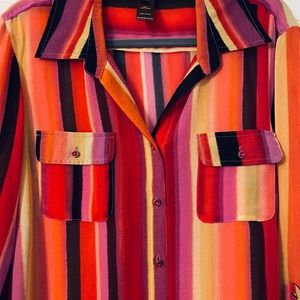 MULTIPLES Brand Colorful Stripe Sheer Blouse